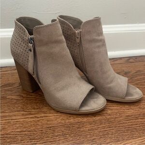 Suede Peep Toe Zipper Heels size 7.5